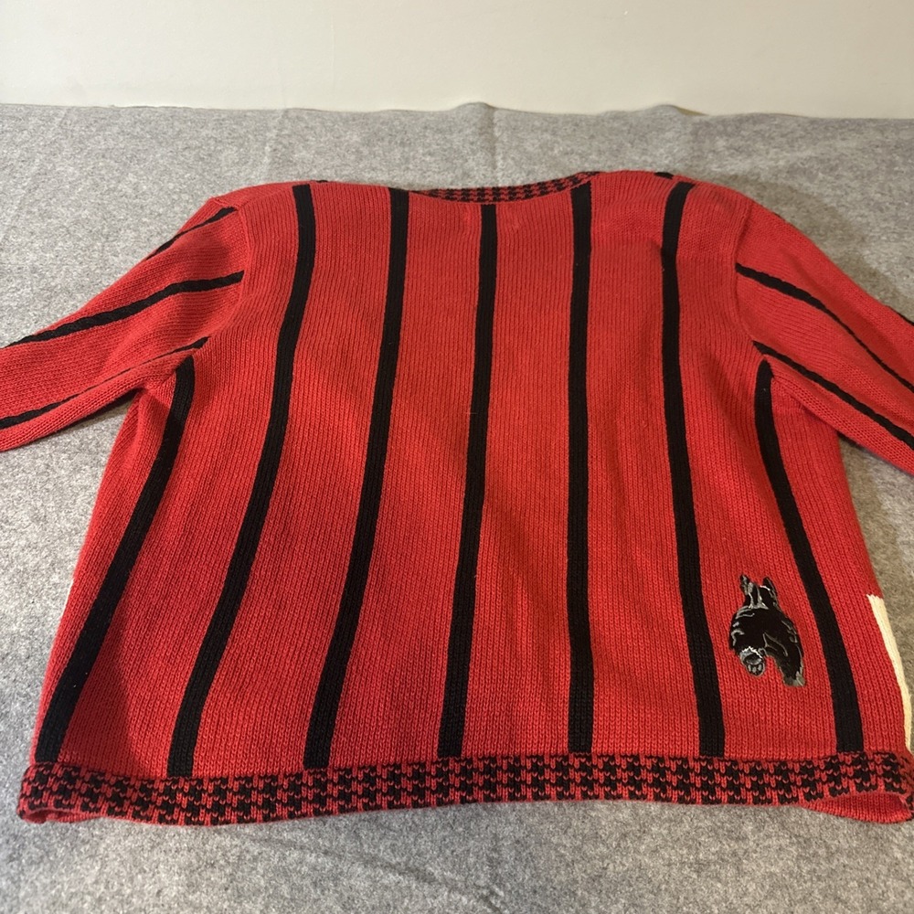 Vtg 90s Christopher Banks Scottish Terrier Cardigan Med Red Black HandEmbroiderd - Picture 13 of 16